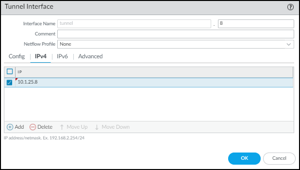 Screenshot showing IPv4 settings for Tunnel interface