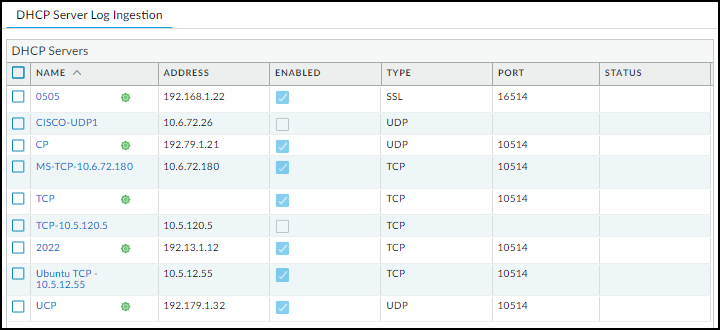Screenshot showing DHCP server status in PAN-OS