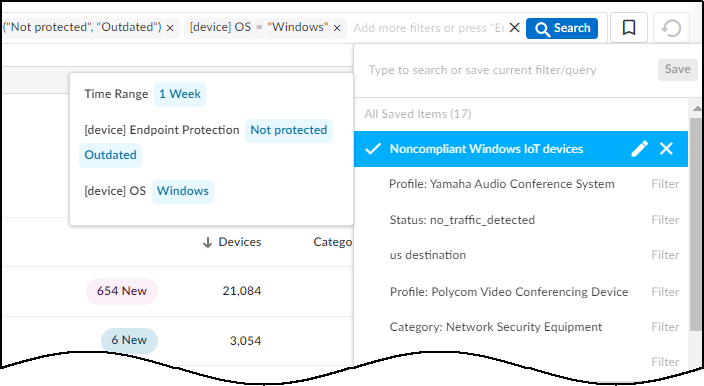 Screenshot showing saved queries list