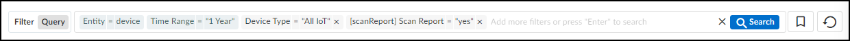 Screenshot showing query for devices in scan reports
