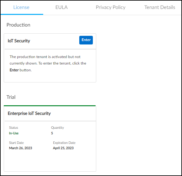 Screenshot showing Enter production tenant button