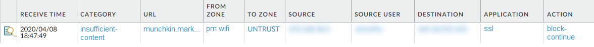 Screenshot of PAN OS Monitor Logs URL Filtering log details showing credential submission.