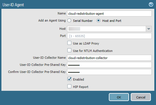 Screenshot configuring the on-premises firewall to connect to the Prisma Access User-ID Agent.