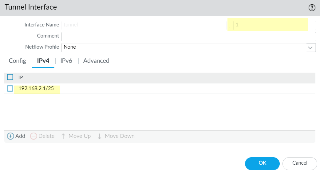 Configuring the Tunnel Interface properties: Virtual Router, Security Zone, IP Address