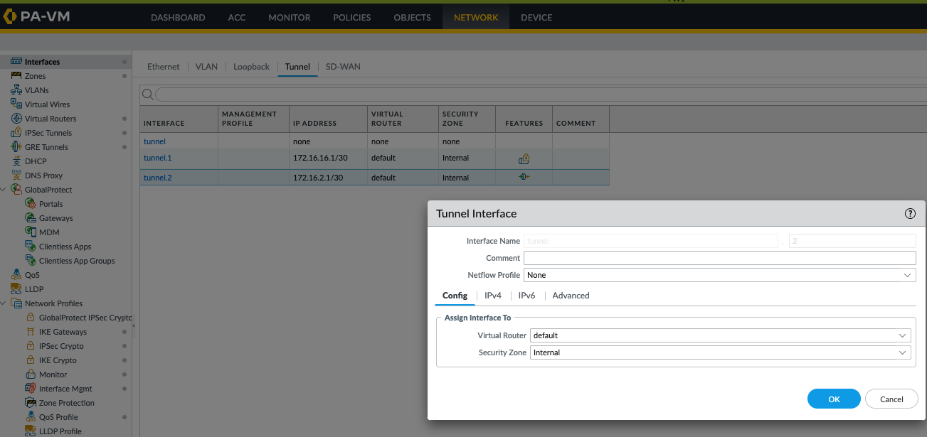 Configuring the GRE tunnel interface (tunnel.2) on FW-A