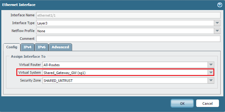 Assign Shared Gateway to Interface