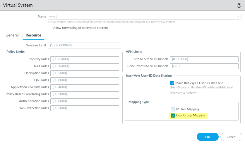 Screenshot showing selecting User Group Mapping
