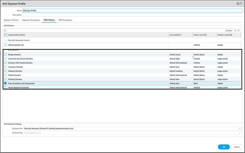 DNS Security configuration in PAN-OS 10.x DNS Security profile