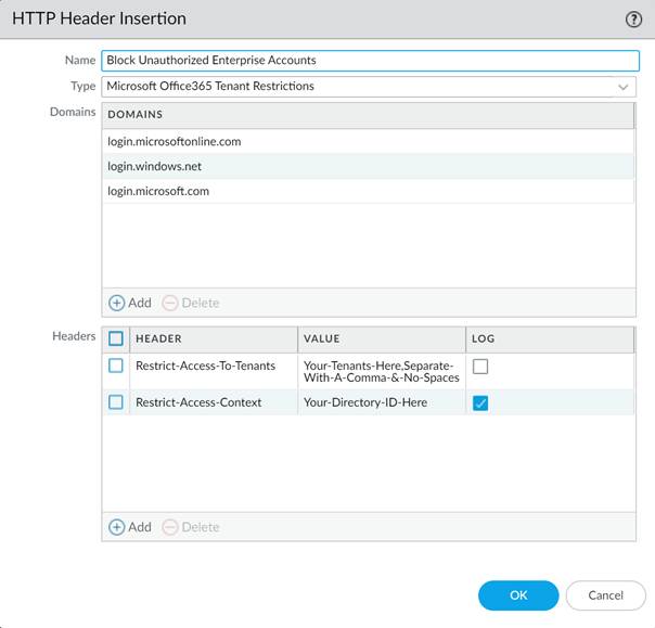 Example M365 Enterprise Header Insertion Configuration