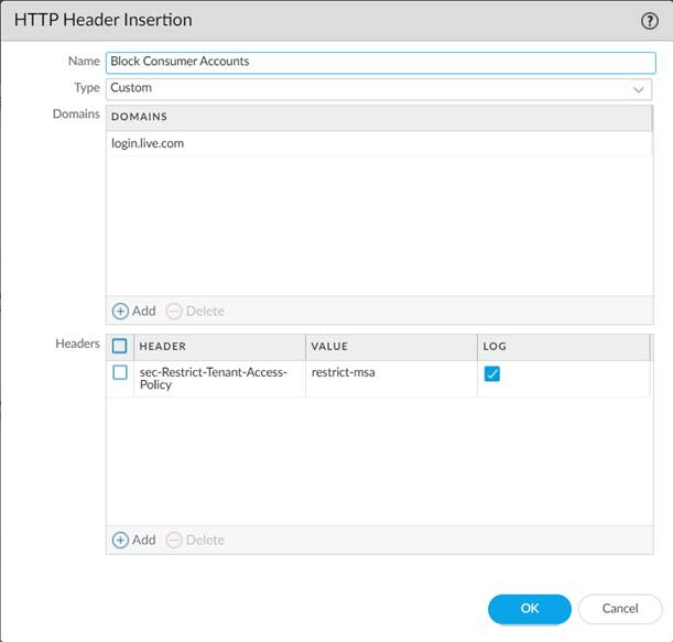 Example M365 Consumer Header Insertion Configuration