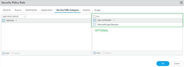 Example Security Policy Actions Tab showing Profile applied
