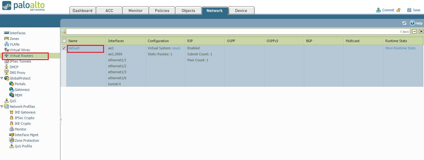 Screenshot showing the list of Redistribution Profiles.