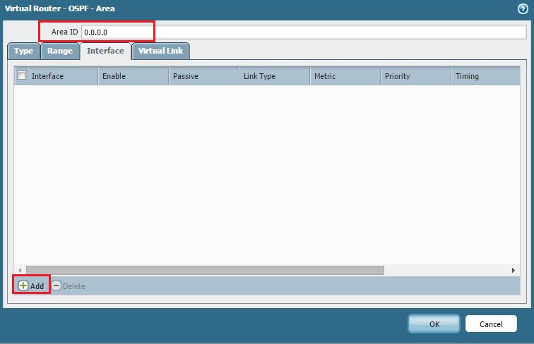 Screenshot showing OSPF Area configuration.