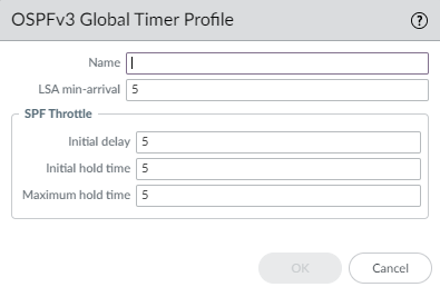 Screenshot of OSPFv3 Global Timer Profile configuration window.