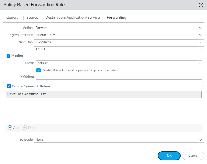 PBF Rule Forwarding Tab Configuration