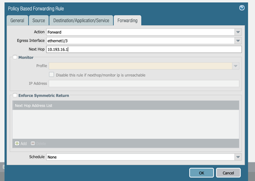 PBF Rule Forwarding Configuration for VPN