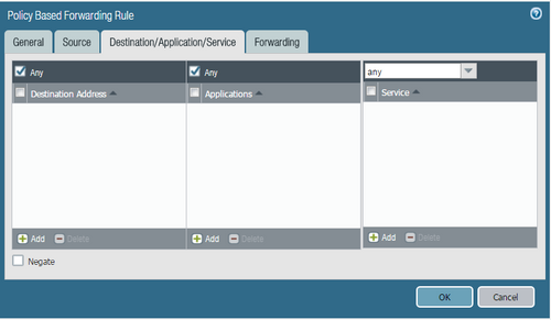 PBF Application Selection showing limited options