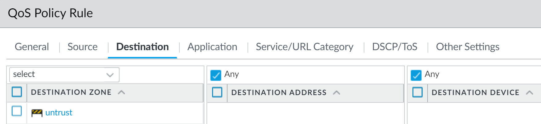 QoS Policy - Destination Zone