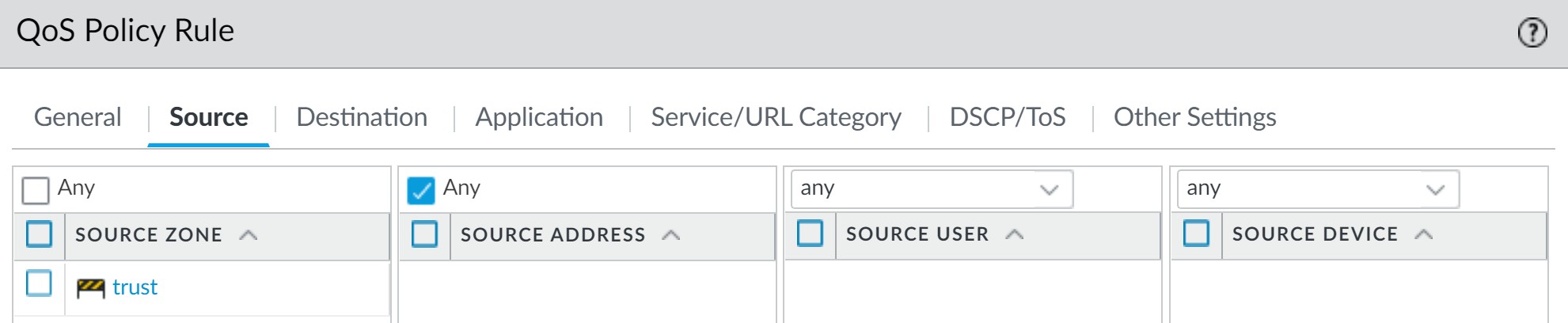 VSYS QoS Policy - Source Zone