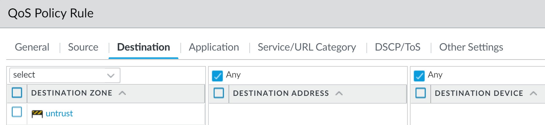 VSYS QoS Policy - Destination Zone