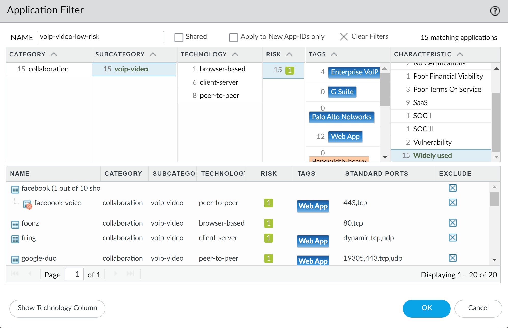 Application Filter for VoIP/Video