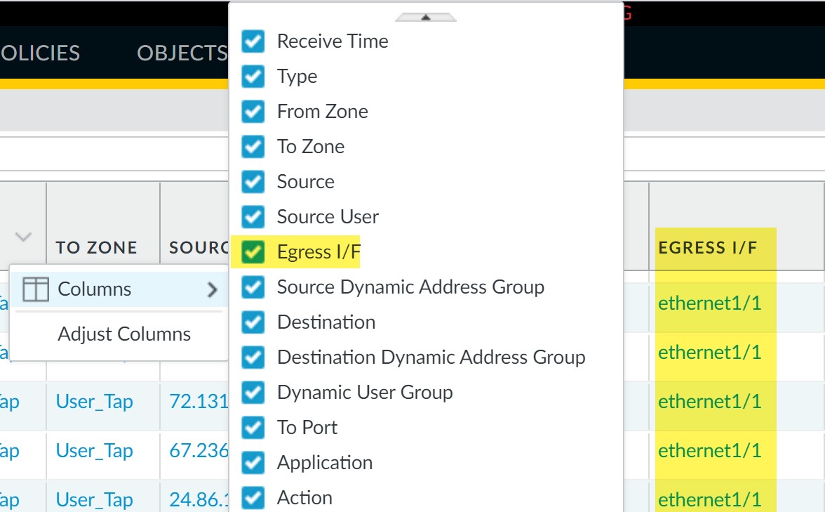 Adding Egress I/F column to Traffic Logs