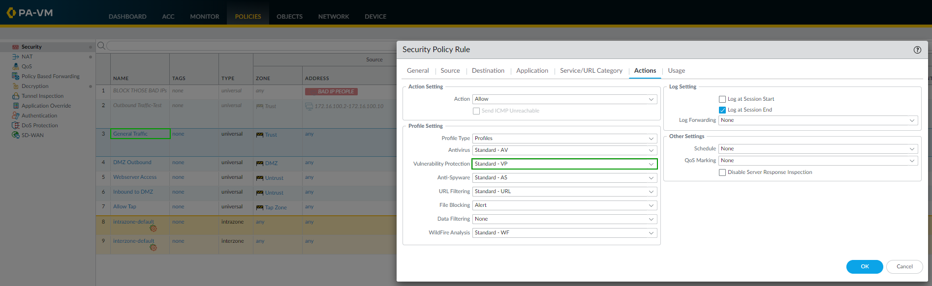 Identifying the original Security Policy rule and profile