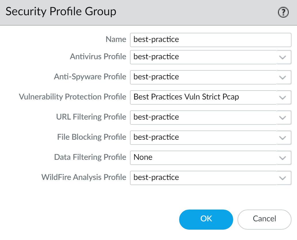 Security Profile Group configuration screen