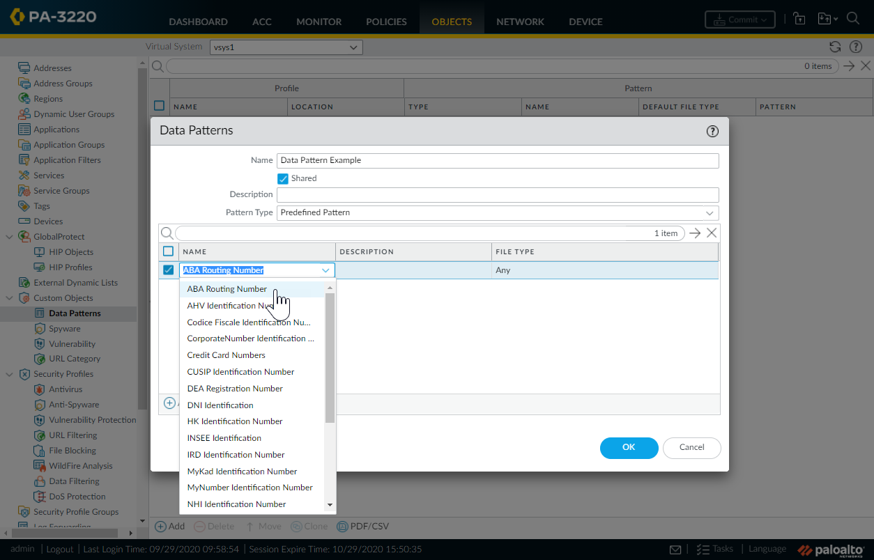 Selecting a Predefined Data Pattern