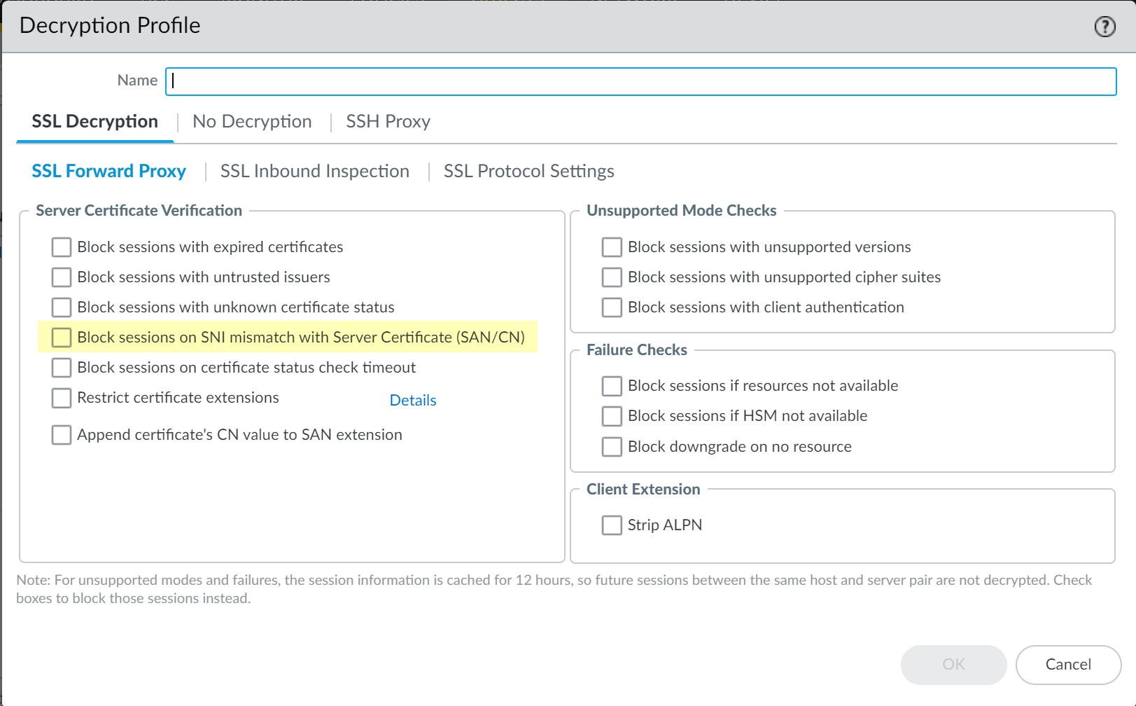 Decryption Profile option Block SNI Mismatch