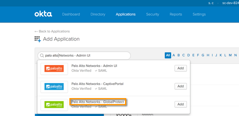 Okta Add Application Search