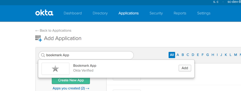 Okta Add Bookmark App