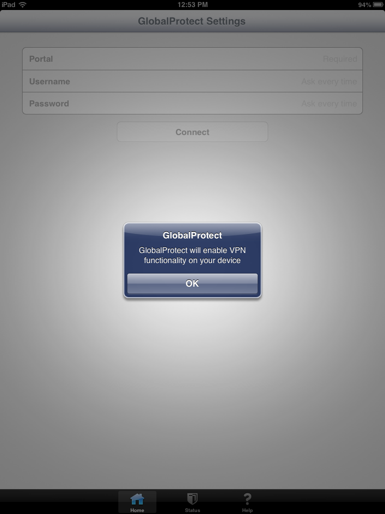 GlobalProtect Mobile App VPN Prompt