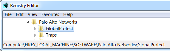Windows Registry Editor showing GlobalProtect key