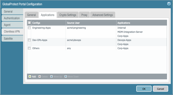 Screenshot showing user-to-application mapping configuration