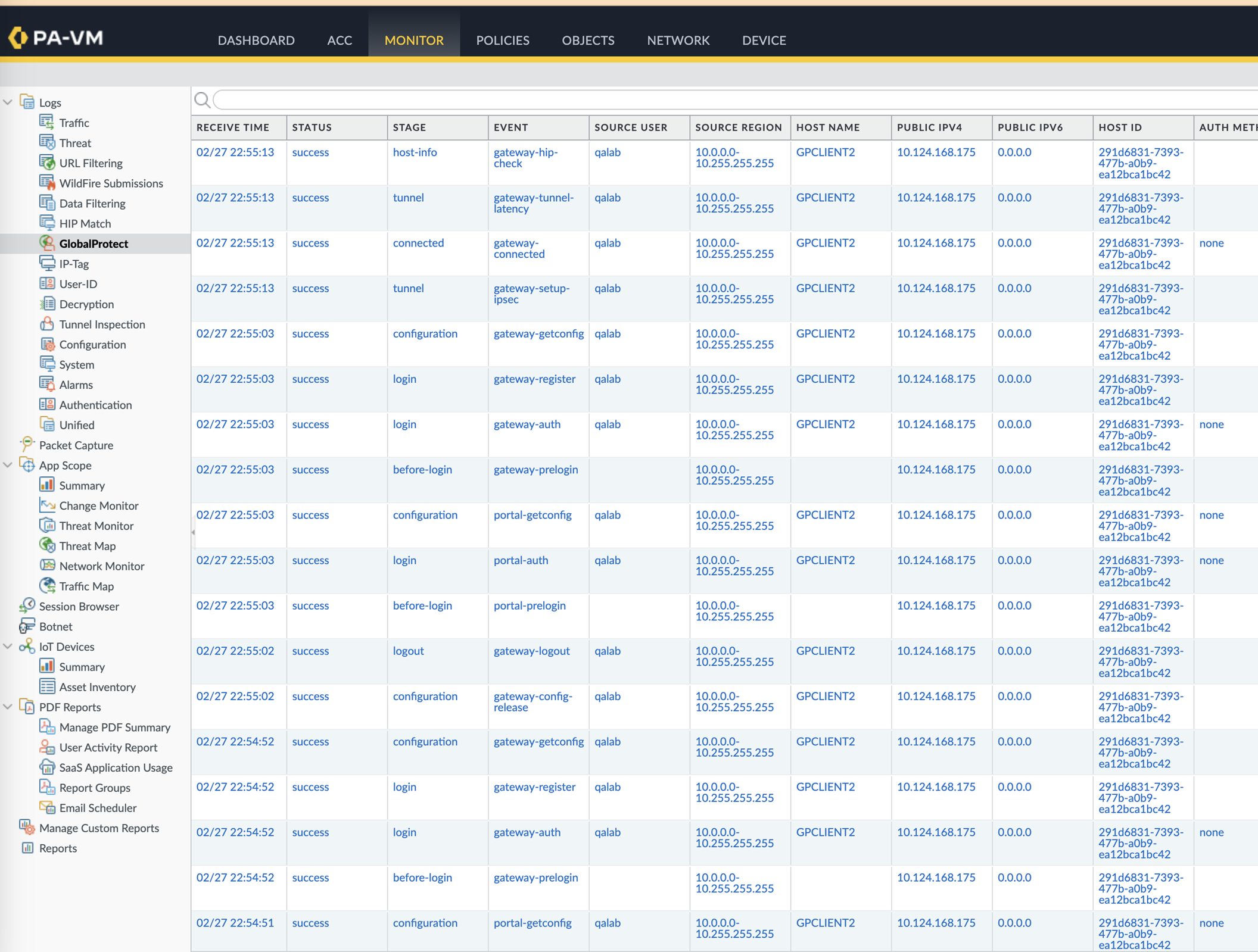 GlobalProtect Logs for DHCP