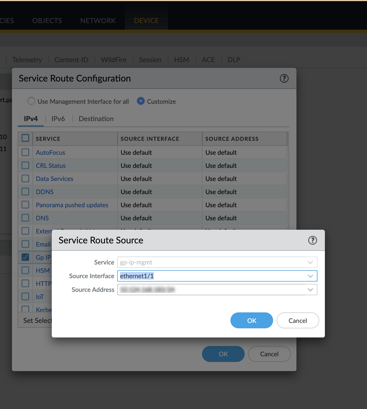 Configure Service Route Source