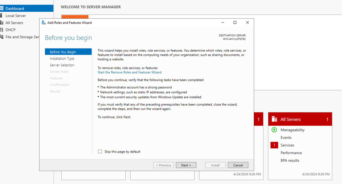 Windows Add Roles Wizard 1