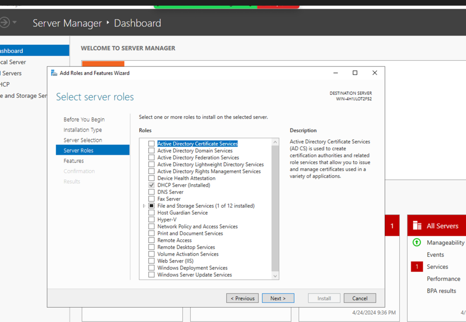 Windows Add DHCP Role