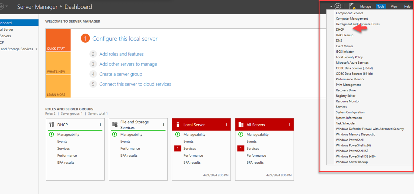 Windows Open DHCP Console