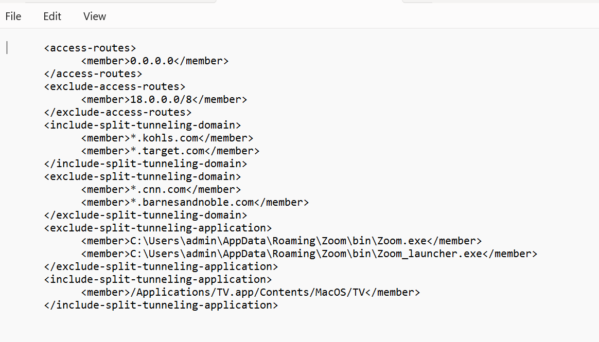 Split Tunnel XML Example