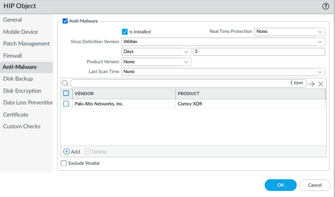 Configure Anti-Malware HIP Object