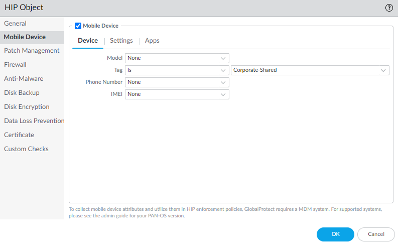 Configure Mobile Device HIP Object
