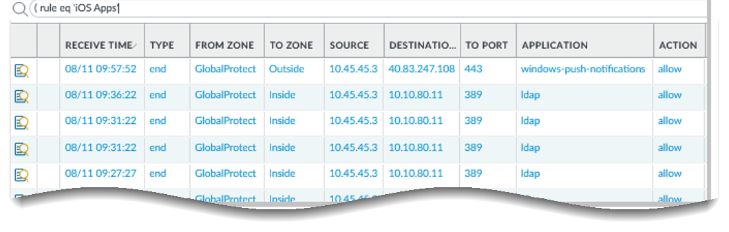Filter Traffic Log for Security Rule