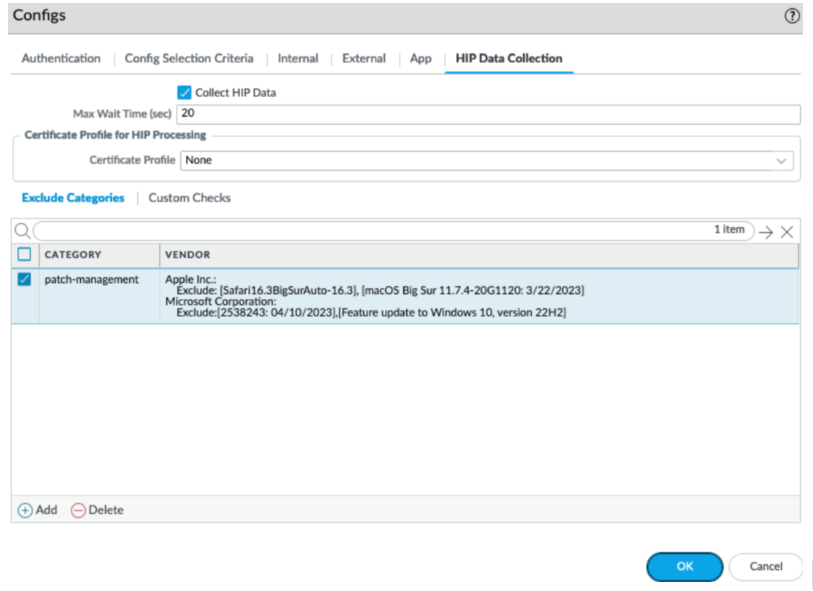 Patch Management Exclusion Configuration