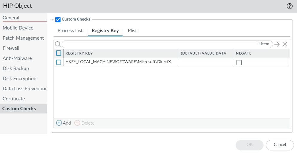 HIP Object for Windows Registry Checks