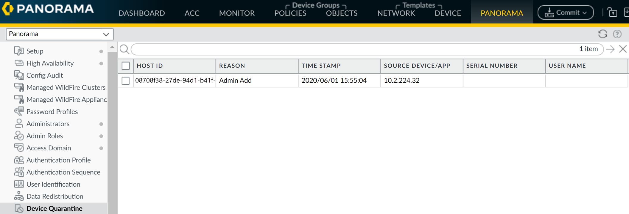 Device Quarantine Page Screenshot