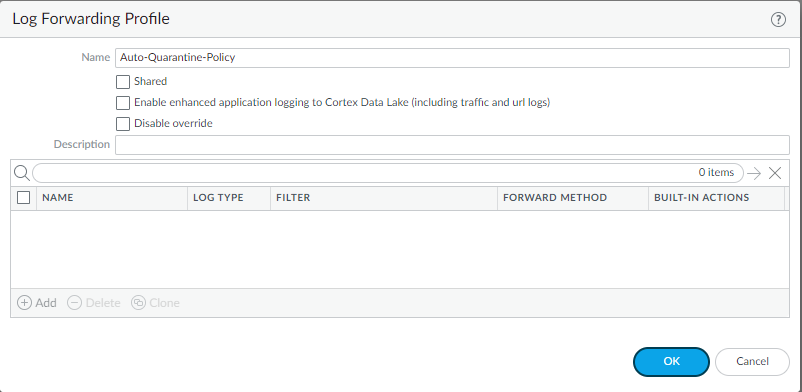 Log Forwarding Profile Built-in Actions