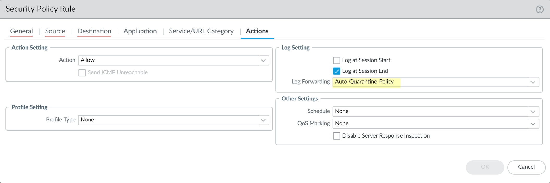 Attach Log Forwarding Profile to Security Rule