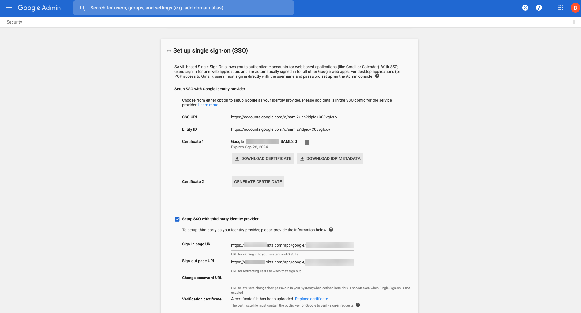 Google Admin Console SSO Setup